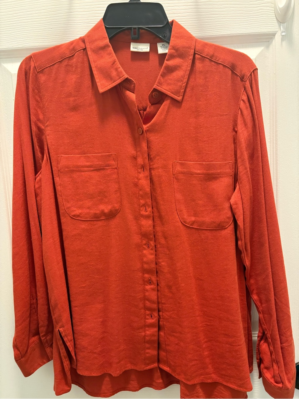 Westbound Rust Orange Button-Up Collared Top